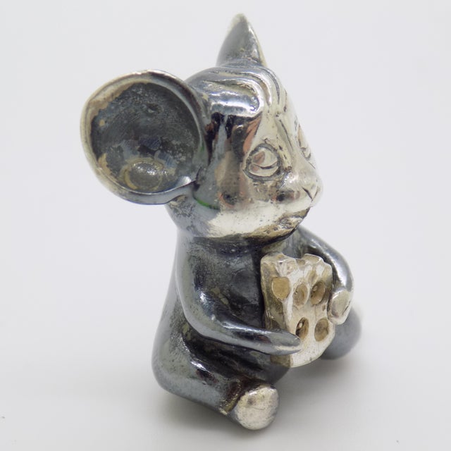Vintage Italian Handmade Genuine Sterling Silver 925 Mouse & Cheese Figurine For Sale - Image 4 of 9
