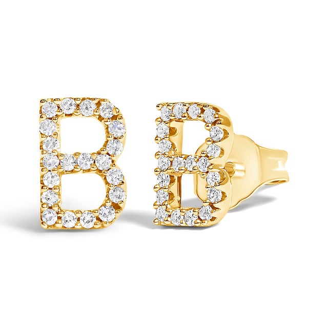Expertly crafted to symbolize individuality and grace, this exquisite "B" initial stud earring is fashioned from radiant...