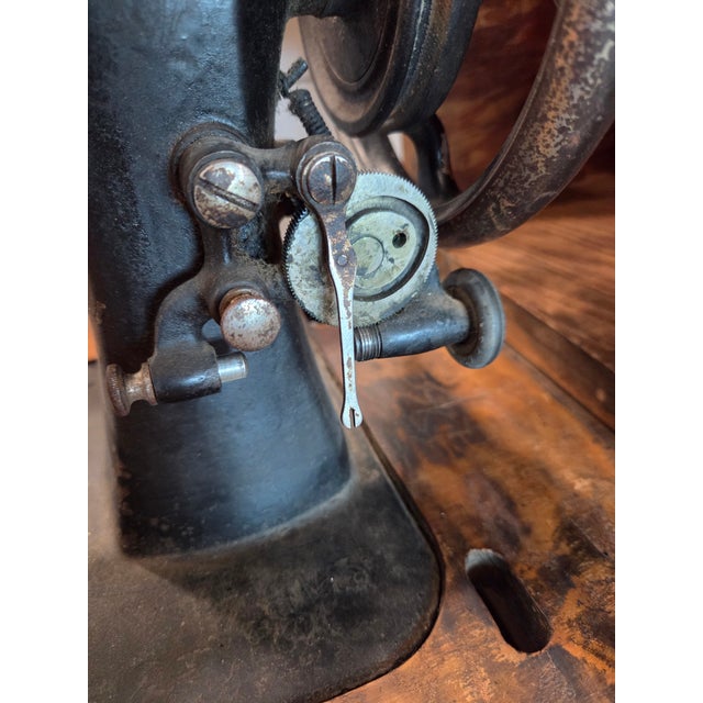 Antique Davis Treadle Sewing Machine in Wooden Cabinet With Ornate Cast Iron Base, Late 19th Century For Sale - Image 12 of 14