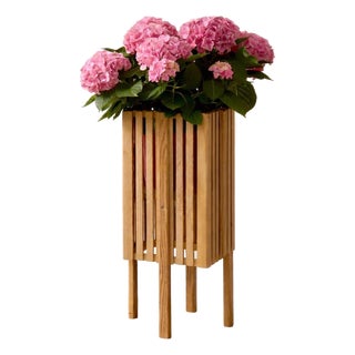 Solid Walnut Slatted Planter Stand, 9×9×24 — Minimalist Indoor Plant Box For Sale