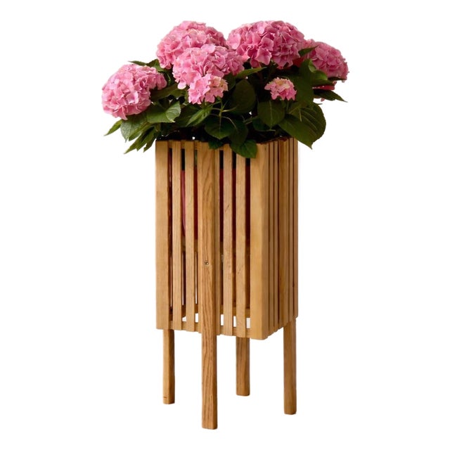Solid Wood Slatted Planter Box, 9 X 9 X 24 For Sale