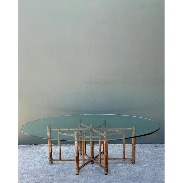 Late 20th Century McGuire Rattan and Glass Oval Dining Table For Sale - Image 5 of 12