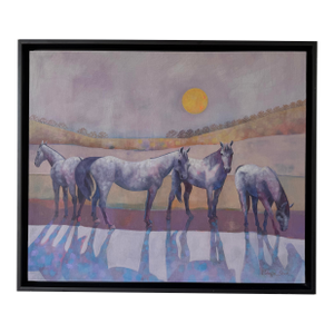 1980’s v. Schaffer Block Impressionist Horses Landscape Oil Painting – Framed