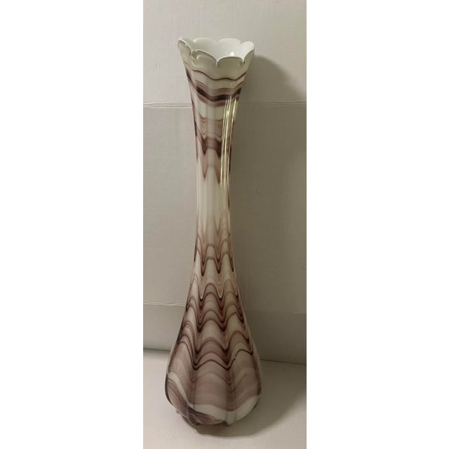 Mid Century Modern Vase Vessel Opaline Case Swirl Art Glass For Sale - Image 12 of 12