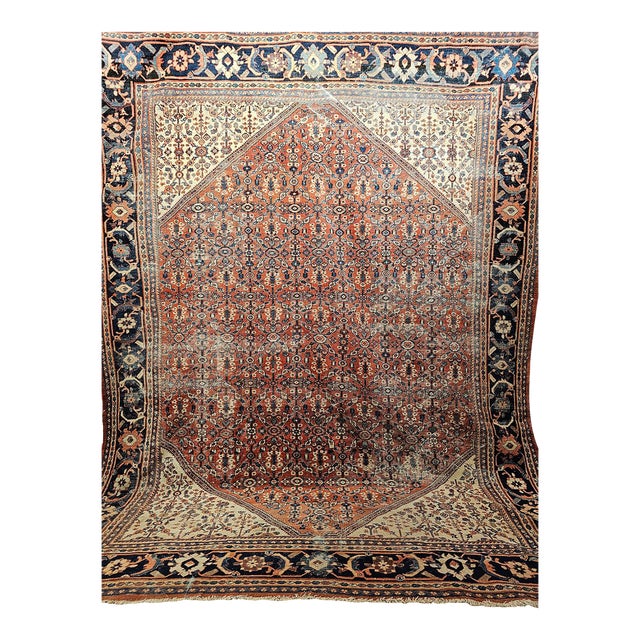 Antique Persian Mahal Sultanabad Rug, Hand-Knotted Wool, Geometric Pattern, 10x13, Brick Red & Ivory For Sale