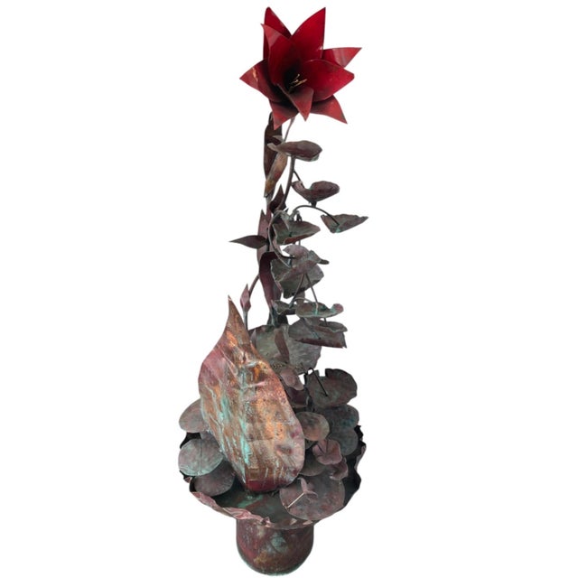 Rustic Vintage Copper Lotus & Lily Pad Cascading Fountain For Sale - Image 3 of 12