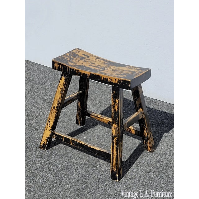 Vintage French Country Farmhouse Chic Metalic Gold & Black Crackle Bench Stool For Sale - Image 13 of 13