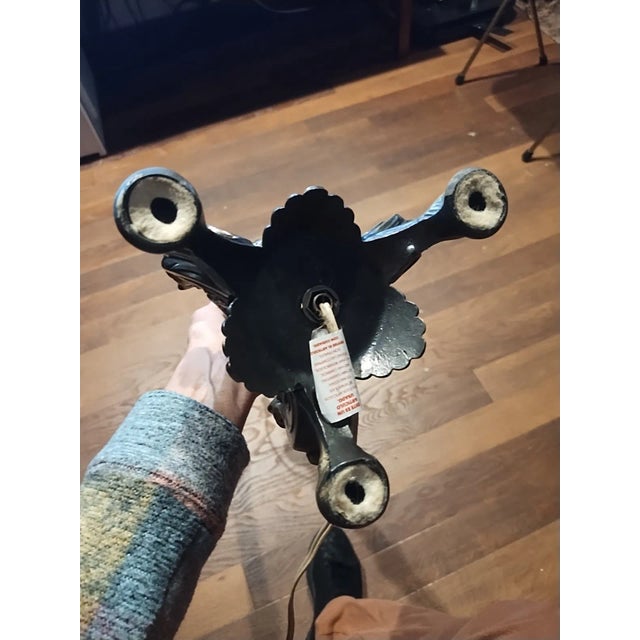 Vintage Lion Head Ornate Regency Style Lamo Brass Tripod Base Table Lamp Heavy For Sale - Image 11 of 11