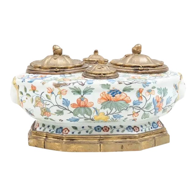 Antique 18th Century Delft French Glaze Faïence Octagonal Inkwell For Sale