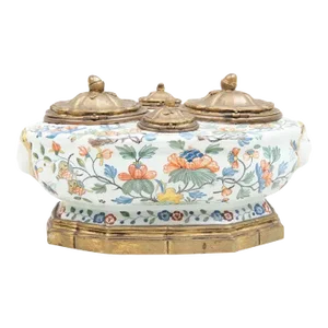 Antique 18th Century Delft French Glaze Faïence Octagonal Inkwell