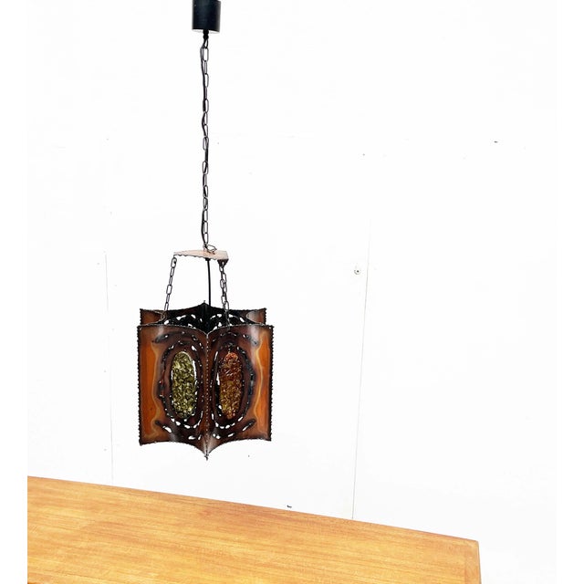 Mid-Century Modern Brutalist French Copper and Glass Pendant Lamp from Accolay, 1960s For Sale - Image 10 of 18