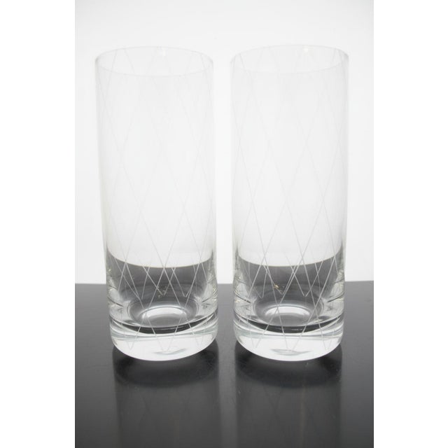 Tiffany and Co. Tiffany & Co Crystal Etched Diamond Criss Cross Water Glass Tumbler Set of 4 For Sale - Image 4 of 10