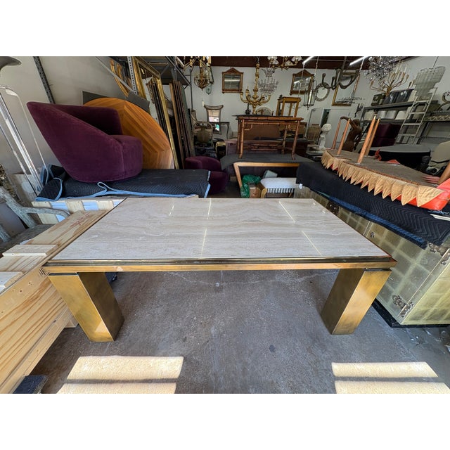 Brass 1970s French Modern Brass and Travertine Dining Table For Sale - Image 8 of 18