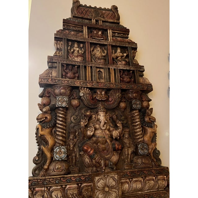 Grand 6ft Custom Architectural Hand-Carved Hardwood Temple Panels - Pair For Sale - Image 14 of 18