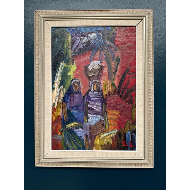 Eric Lo, Villagers, 1950s, Oil on Canvas, Framed For Sale - Image 6 of 11