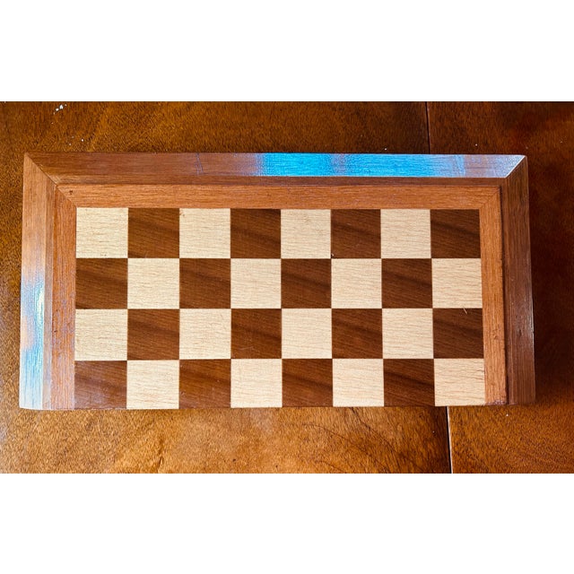 English 1970's Foldable Wooden Chess Set With Wood Pieces For Sale - Image 3 of 4