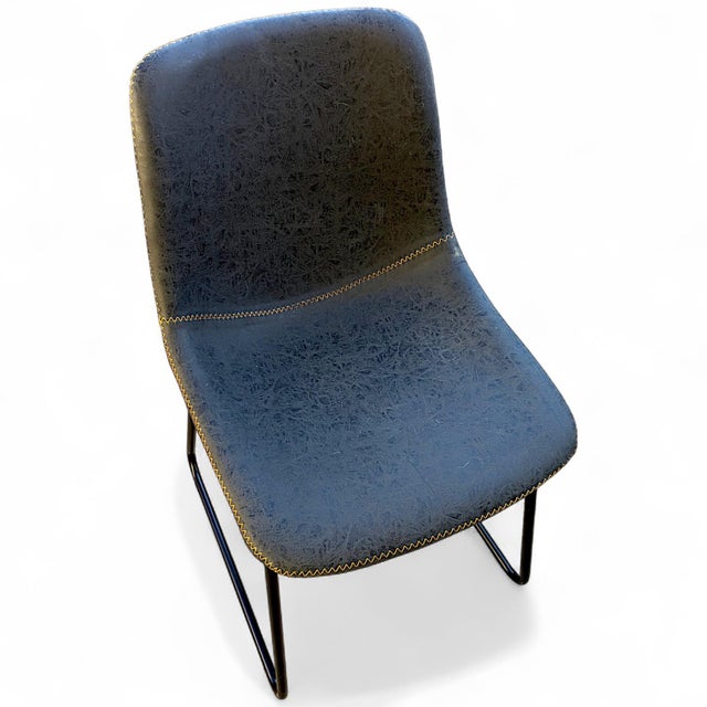 Charcoal Black Faux Leather Curved Bucket Dining Chairs on Black Metal Base - Set 4 For Sale - Image 10 of 10