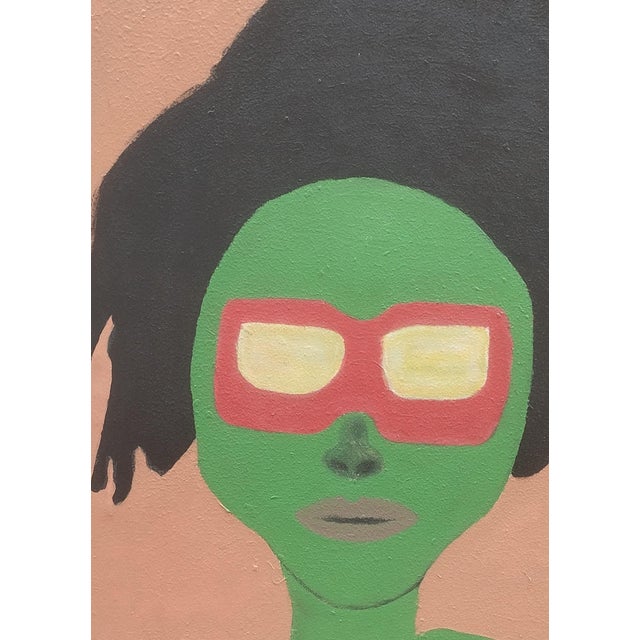 Portraiture "Greenman Finehair", Acrylic on Canvas Painting by David Akolo For Sale - Image 3 of 3