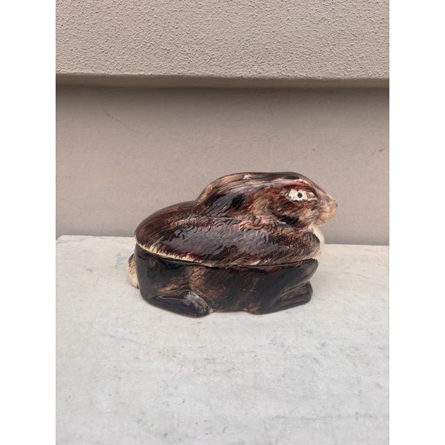 French Pottery Majolica Rabbit Pâté Tureen Caugant, Circa 1950 For Sale - Image 4 of 10