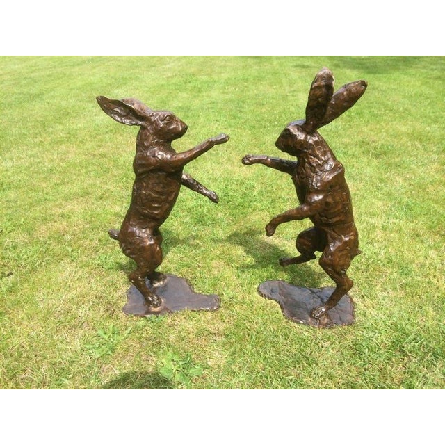 2000 - 2009 Life-Size Bronze Boxing Hares from E&S Crown Foundry, Set of 2 For Sale - Image 5 of 12