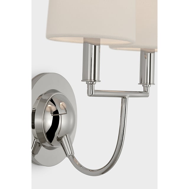 Silver Thomas O'Brien for Visual Comfort Signature Elkins Double Sconce in Polished Nickel with Linen Shades For Sale - Image 8 of 10