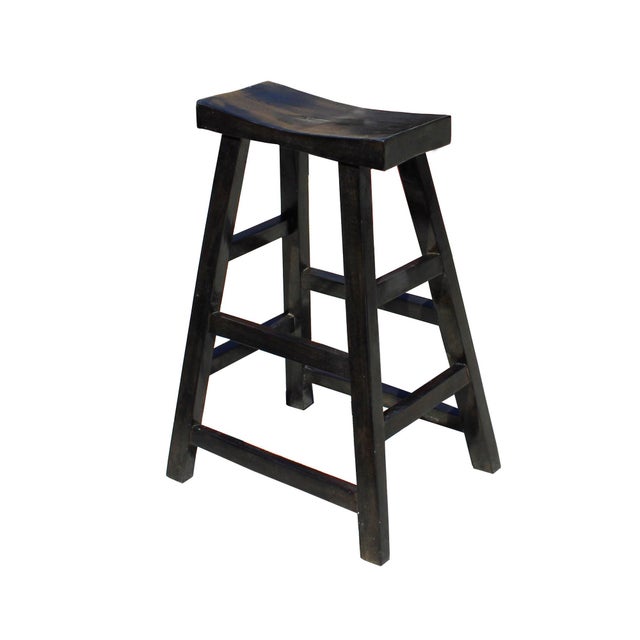 Distressed Semi Gloss Black Tall Wood Stool Bar Stool Chairish