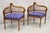 Antique French Louis XVI Style Carved Walnut Lyre Harp Corner Lounge Chairs - a Pair. Item features blue upholstered seats...