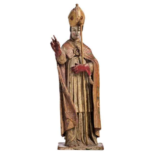 Holy Bishop Sculpture, 18th Century For Sale