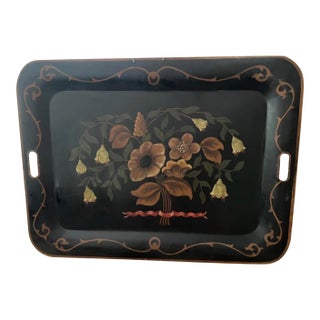 Large Hand Painted Tole Tray For Sale