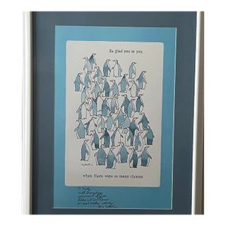 Late 20th Century Sandra Boynton Signed "Be Glad You're You" Penguin Art Print - Custom Framed For Sale
