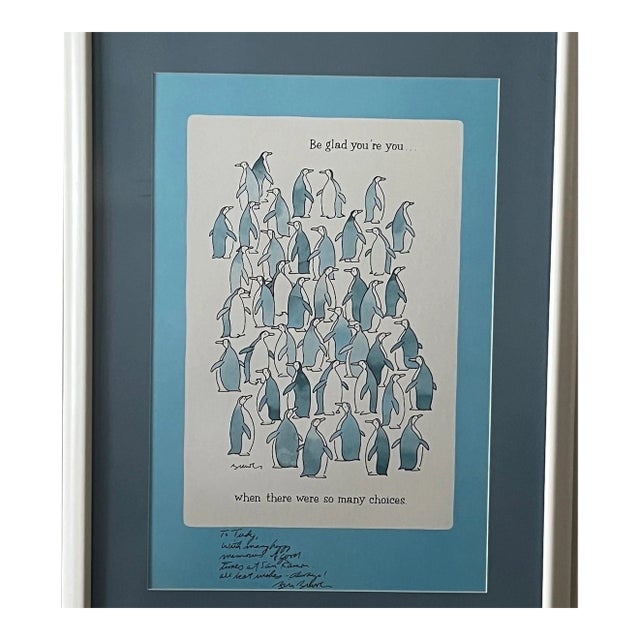 Late 20th Century Sandra Boynton Signed "Be Glad You're You" Penguin Art Print - Custom Framed For Sale