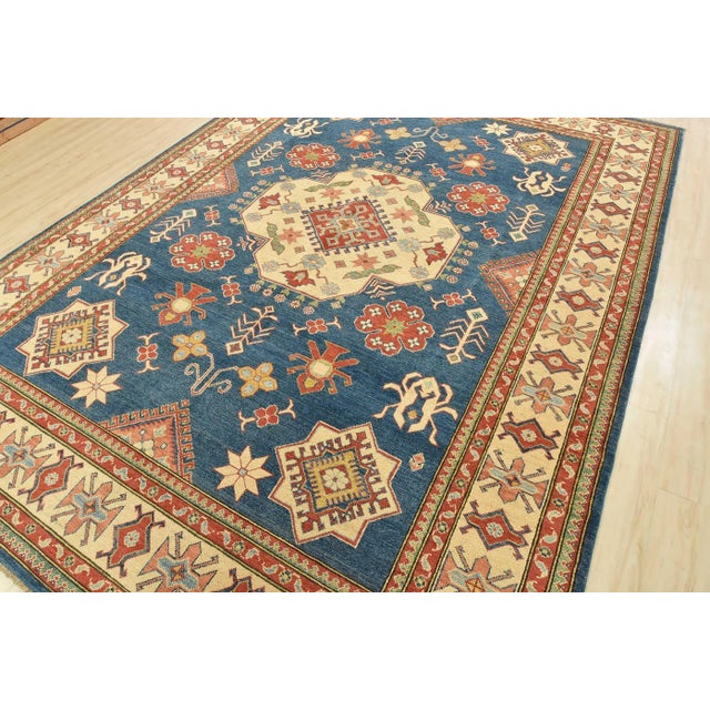 Tribal Kazak Rug 8’11” X 12’1” Blue Wool Tribal Hand-Knotted Oriental Carpet For Sale - Image 3 of 12