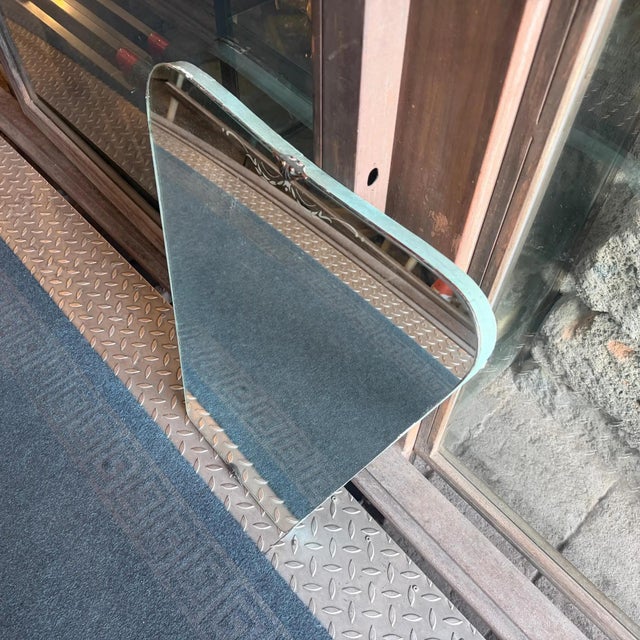 1930s Gio Ponti Style Art Deco Etched Glass and Brass Italian Wall Mirror For Sale - Image 11 of 12