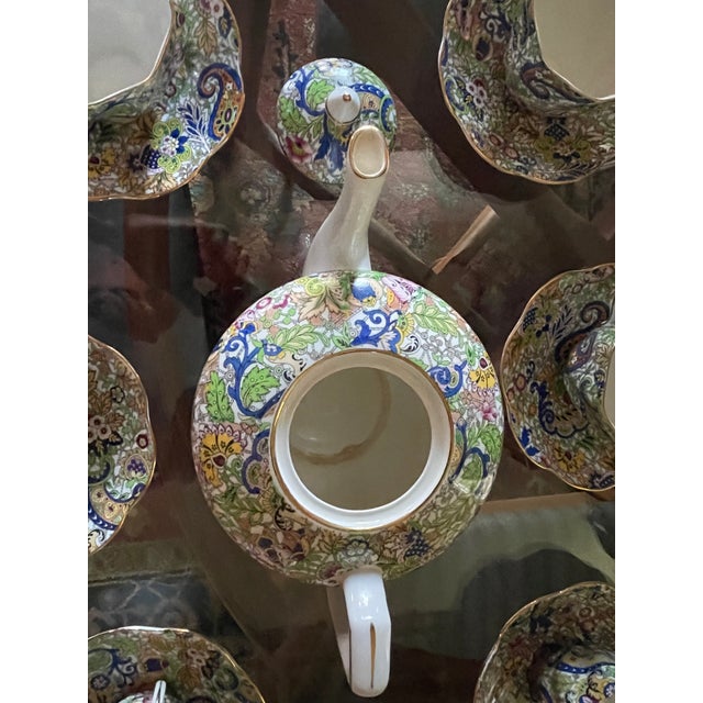 1950s Vintage English Bone China Rosina Flower & Paisley Pattern Teapot With 6 Cups and Saucers For Sale - Image 5 of 5