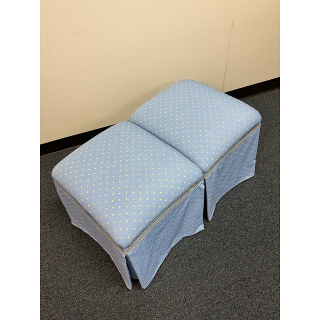 Blue Late 20th Century Skirted Upholstered Ottomans - A Pair For Sale - Image 8 of 9