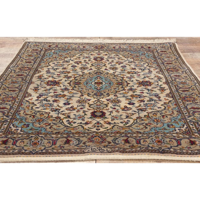 Beige Vintage Persian Shadsar Kashan Rug - 03'11 X 05'09 For Sale - Image 8 of 9