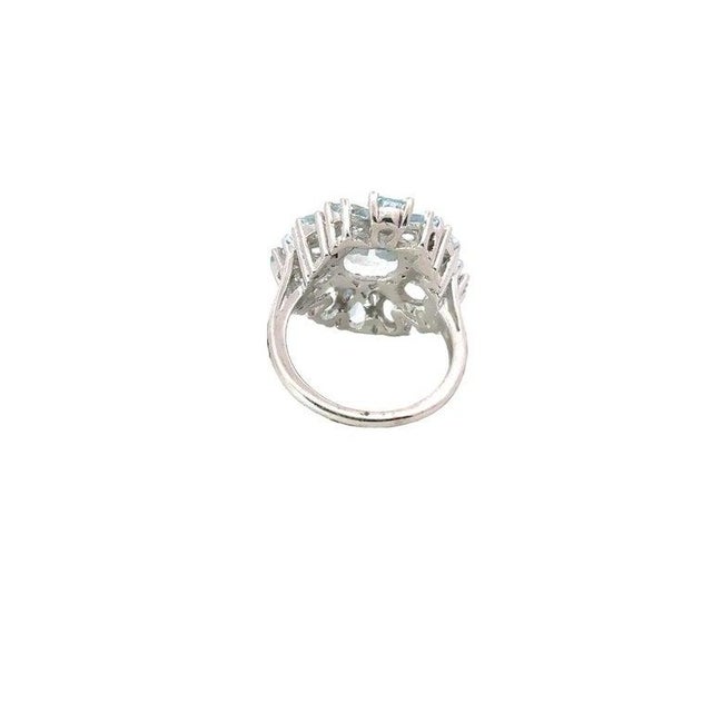 Natural Aquamarine Big Floral Cocktail Ring Made in 925 Sterling Silver, Size 6.5 For Sale - Image 4 of 9