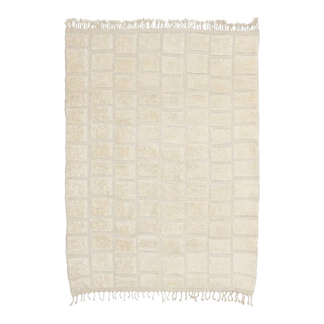 Moroccan Mrirt Hand-Knotted Wool Rug | 9'1" X 6'8" | One of a Kind For Sale