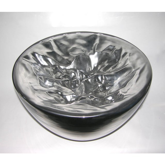 Italian Large Modern Ruffled Silver Glass Bowls Lamps - A Pair For Sale - Image 4 of 9