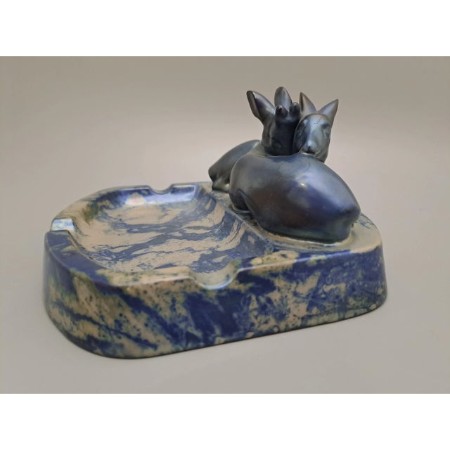 1930s Art Deco Ashtray with Hugging Deer by Zsolnay, Hungary, 1930s For Sale - Image 5 of 10