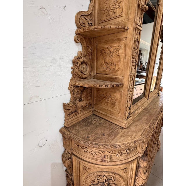 A Masterpiece French 19th Century Louis XIII Bleached Solid Oak Hunting Buffet or Bookcase For Sale - Image 6 of 18