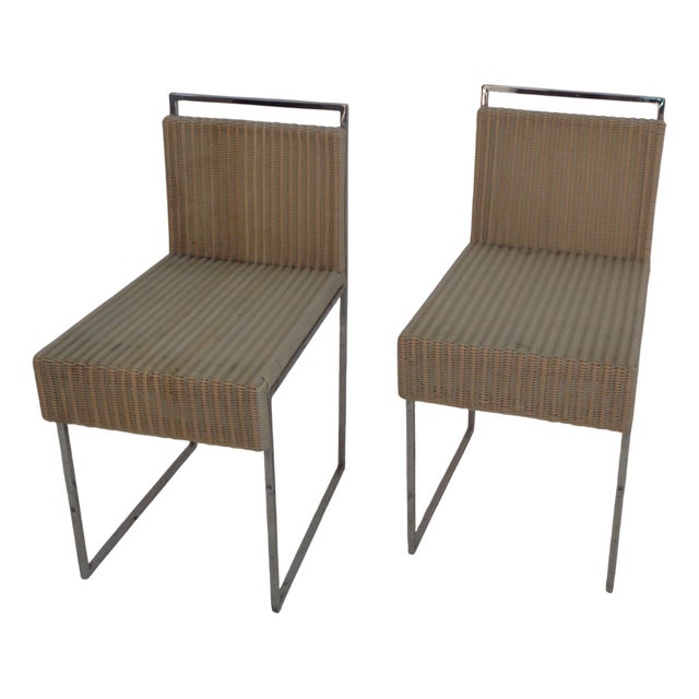 Set of Vintage Chairs in Natural Woven Wicker and Plastic by Piyo, 1990s For Sale