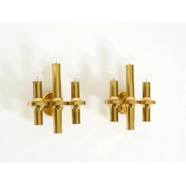 Gold Three-Arm Brass Wall Lamps, 1960s, Set of 2 For Sale - Image 8 of 18
