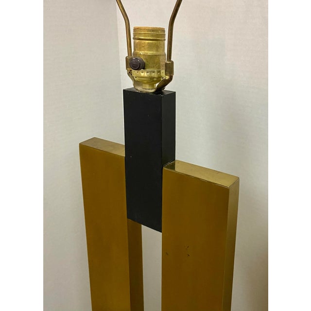 1970s Polished Flat Brass Column Table Lamps - a Pair For Sale - Image 4 of 11