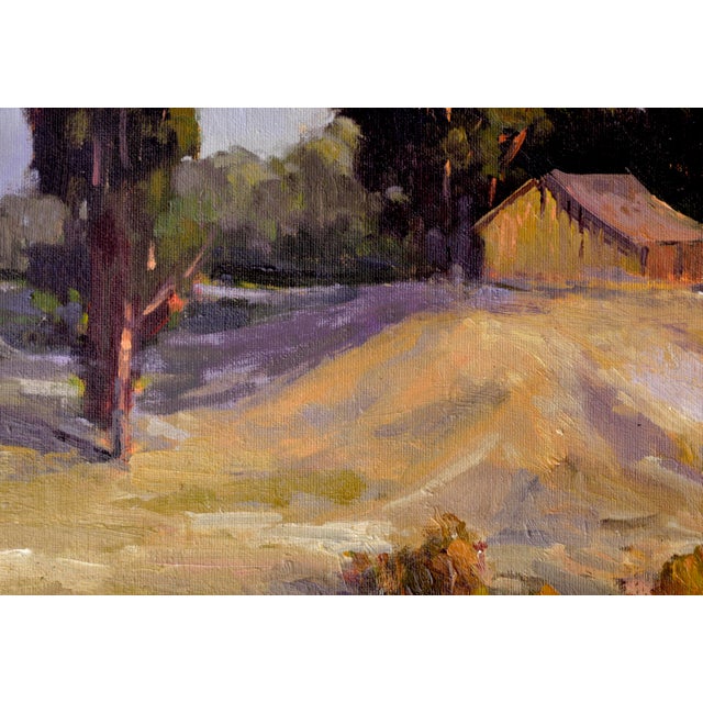 Vibrant landscape of a barn surrounded by golden fields of Carmel Valley, California, by an unknown California artist...