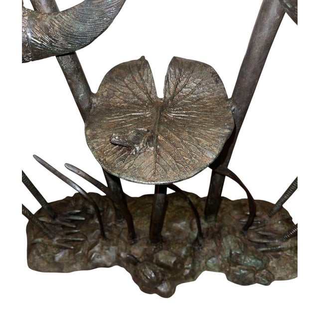 LaBarge Bronze Crane & Lily Pad Glass Top Console Table. u.s.a Late 20th Century For Sale - Image 4 of 10