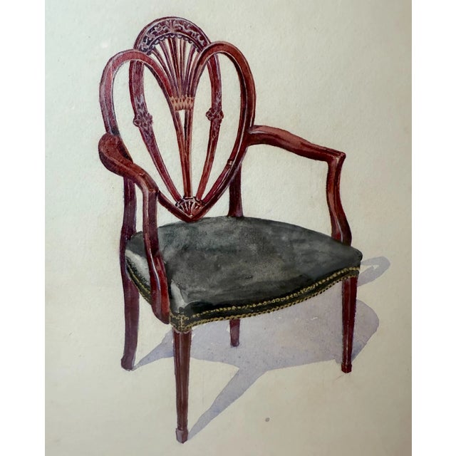 This antique 19th century original dining armchair watercolor painting is a unique piece of artwork showcasing in a...