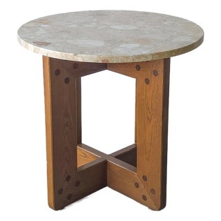 Vintage Oak and Marble Craftsman Side Table For Sale