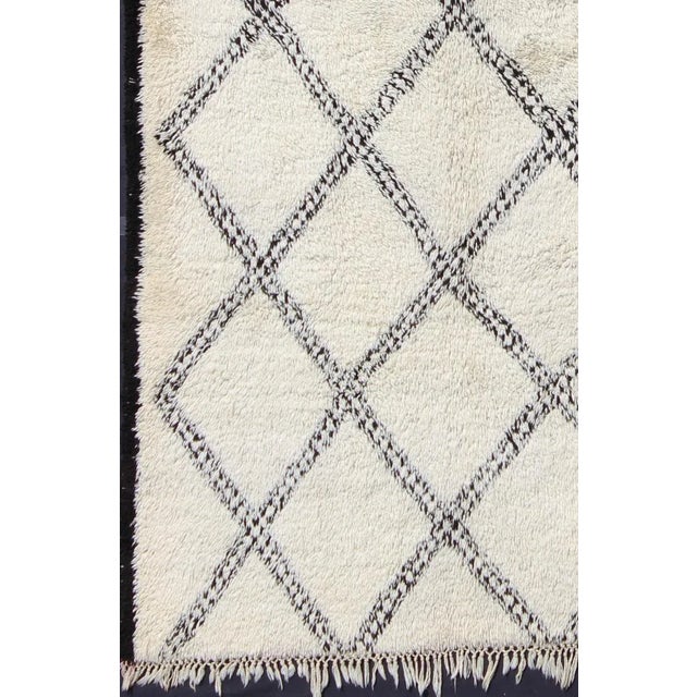 Mid 20th Century Large White Background Vintage Beni Ourain Moroccan Rug With Charcoal Diamonds For Sale - Image 4 of 7