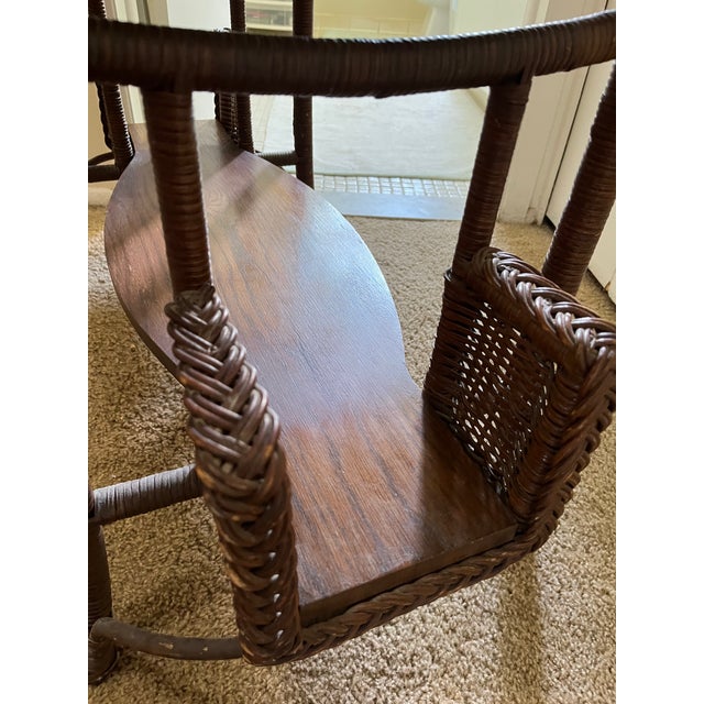 Vintage Haywood Wakefield Wicker and Oak Desk/Library Table With Drawer For Sale - Image 9 of 10